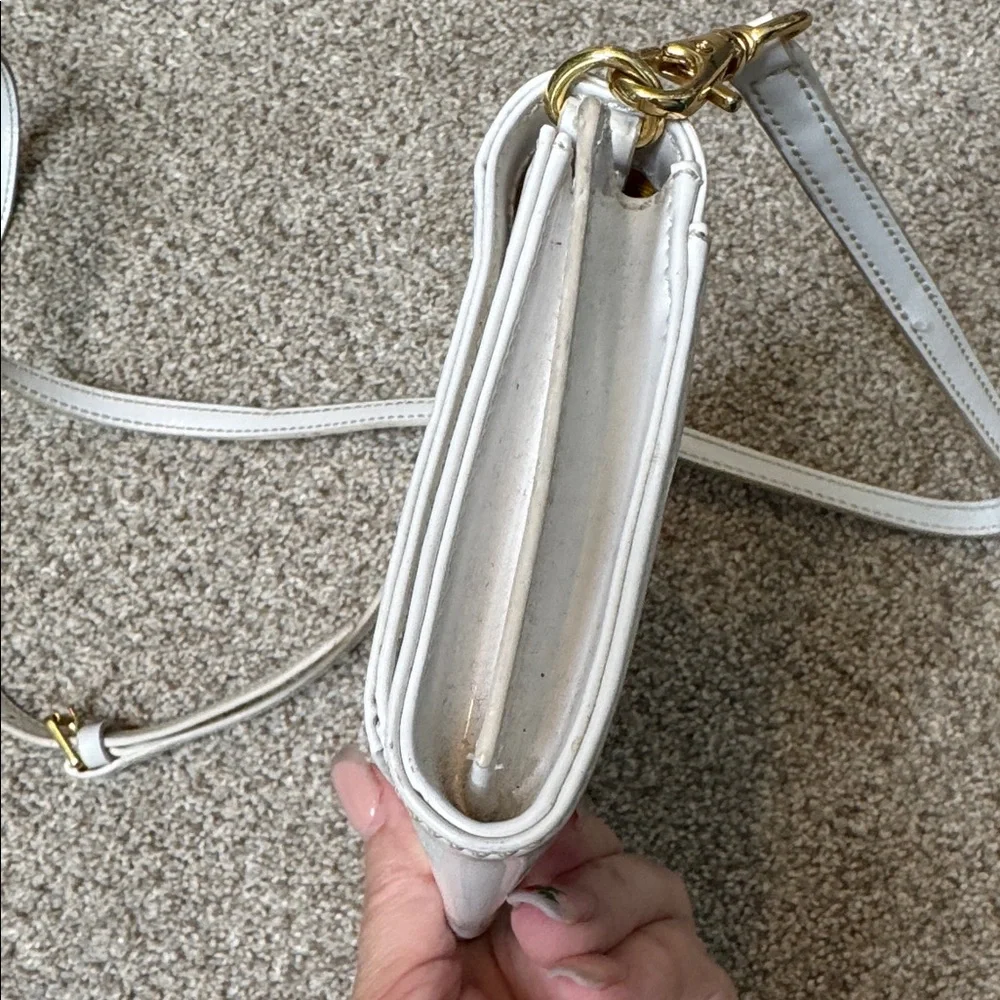 Tory Burch Kipp Perforated Logo Patent Leather Crossbody Bag White Gold